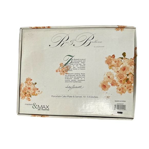 Madison & Max at Home Pink Roses & Birdhouse Porcelain Cake Plate & Server - Picture 8 of 8